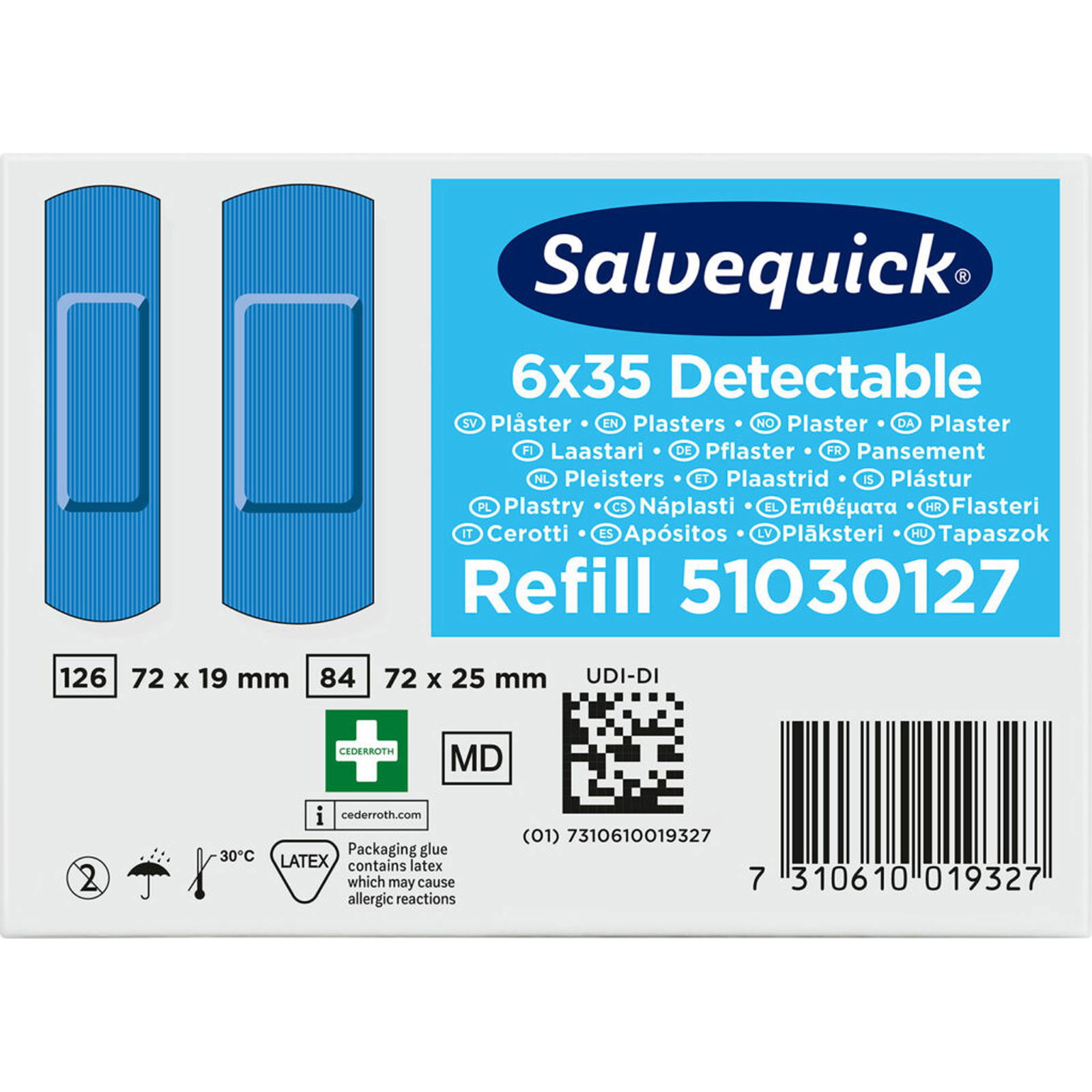 Pflaster detektierbar blau Salvequick Cederroth Nachfüllset