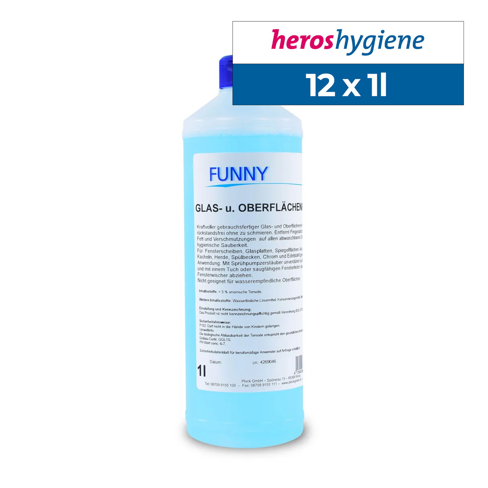 Funny AG-483 Glas- und Oberflächenreiniger Flaschen 12 x 1 Liter