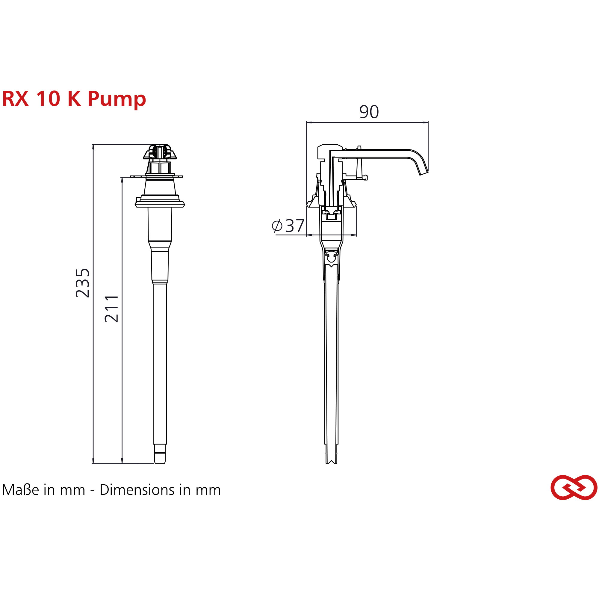 Pumpe, RP 10 K, Abmessungen, Schematisch, technische Zeichnung