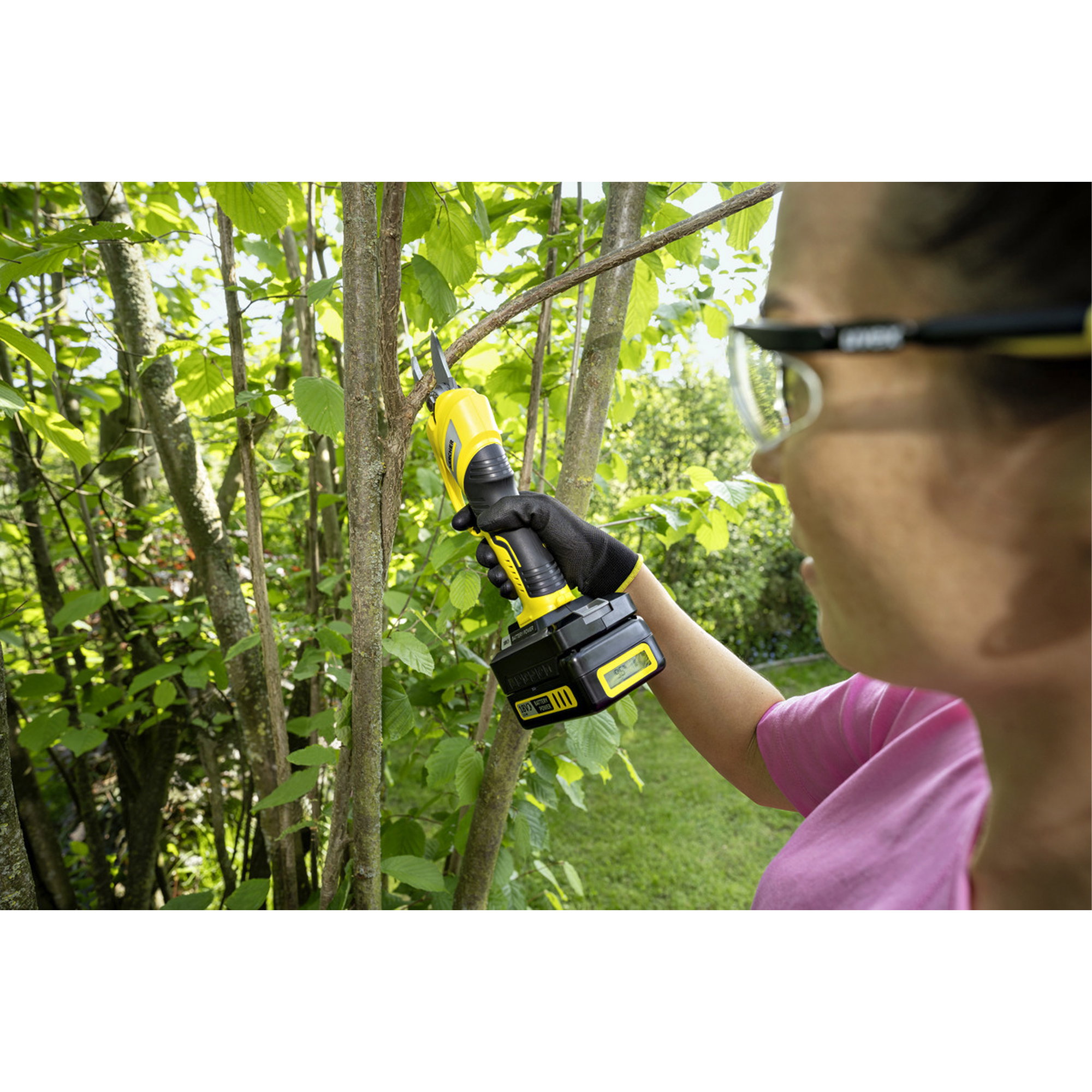 Krabbenmesser, Gartenwerkzeug, Akku-Heckenschere, Baum-Trimmen, gelbe Farbe