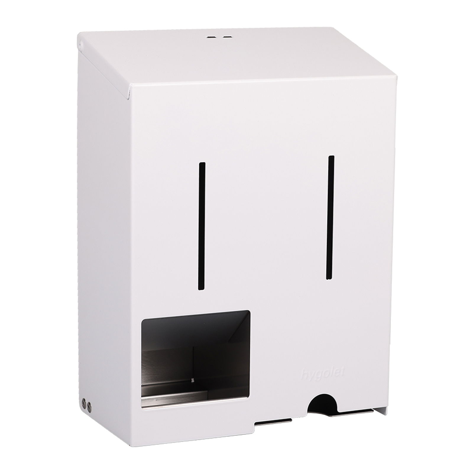 Dispenser di tamponi e assorbenti igienici HygoComfort Whiteline in acciaio inox