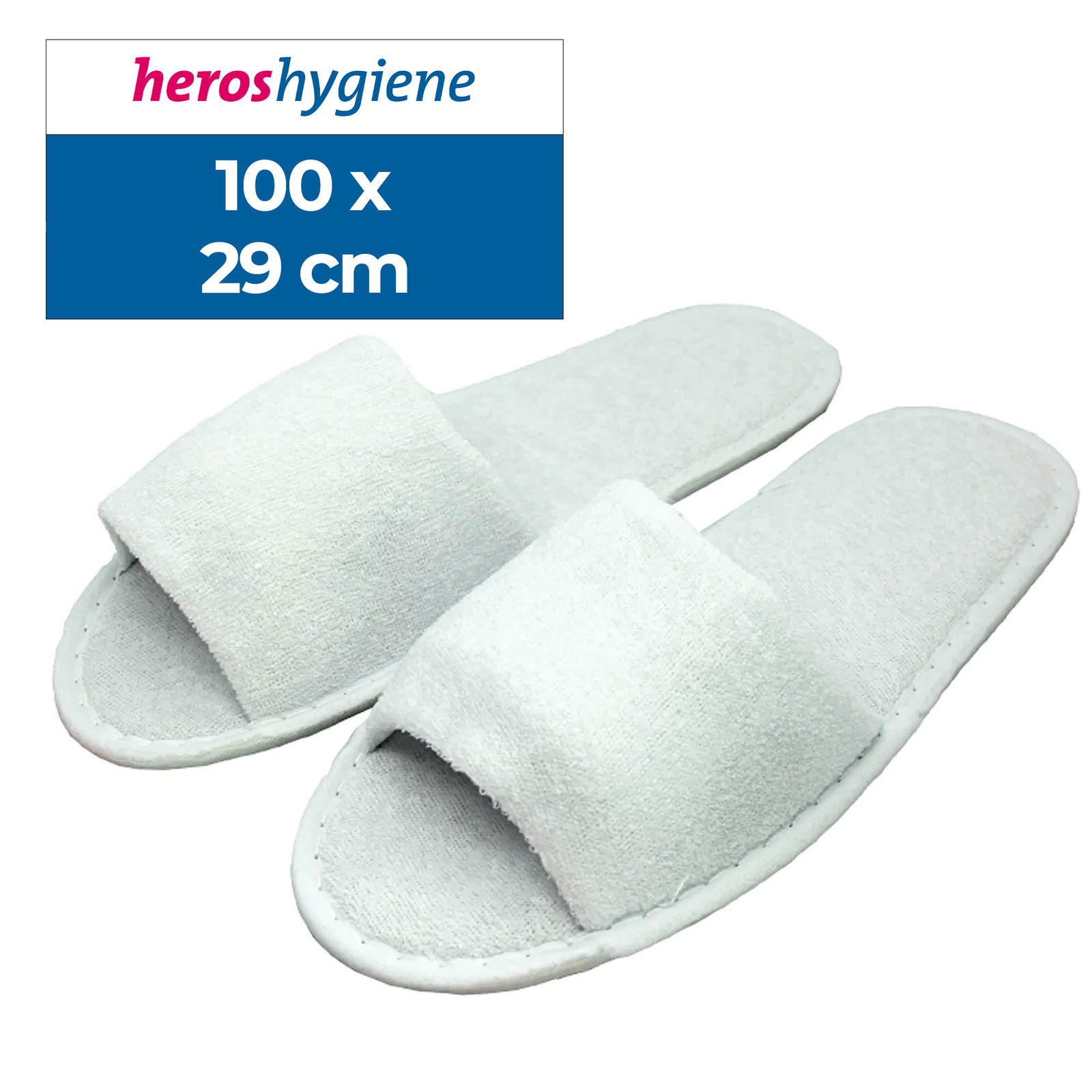 Hotel slippers, 100 pairs, white, open front, 29 cm long, made of terry cloth