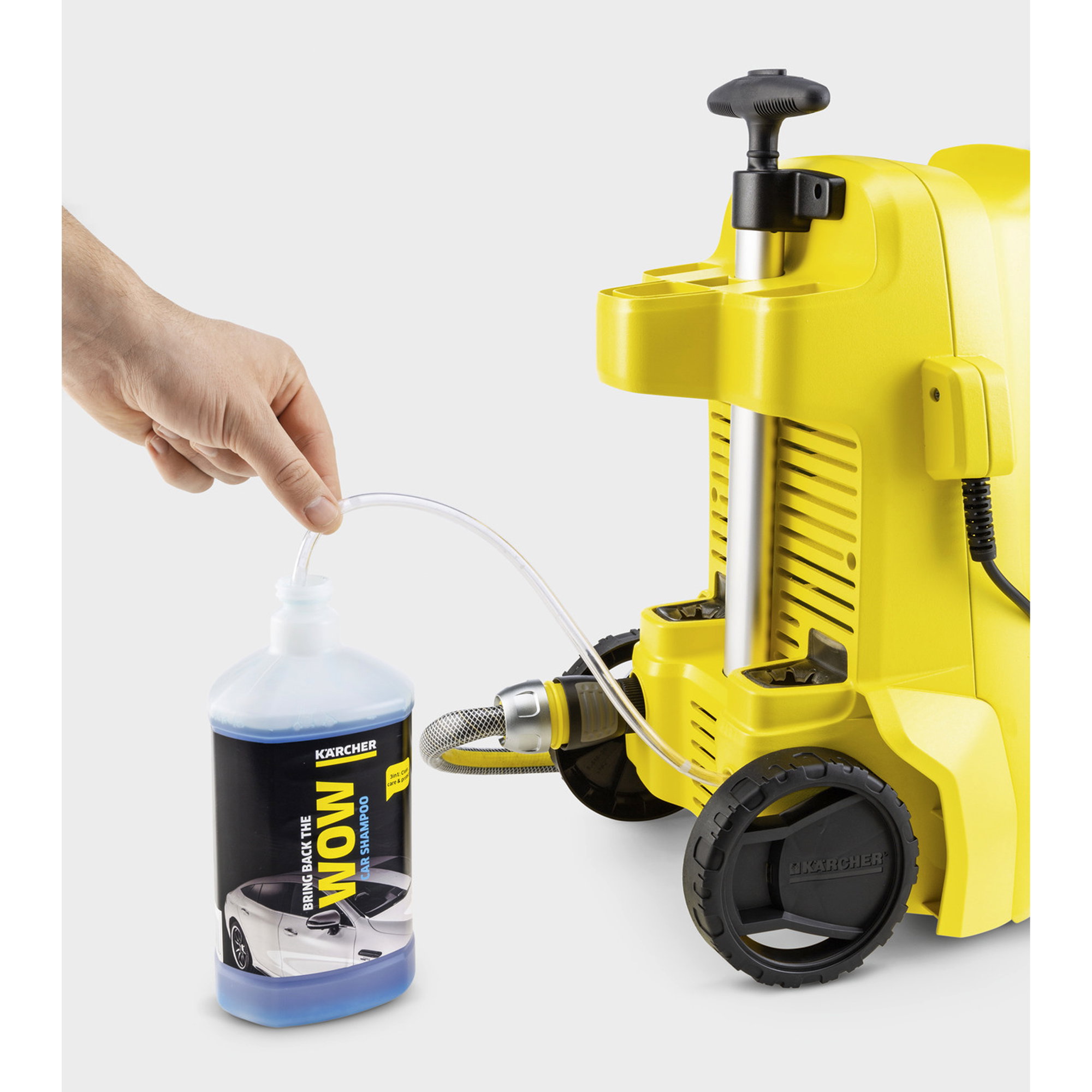 Druckreiniger, Mini, Reinigungsmittel-Flasche, Sprühstrahl, gelbe Maschine