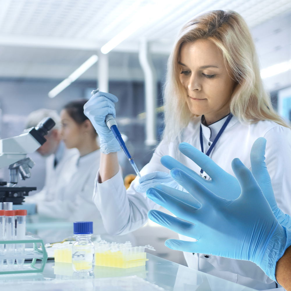 Vinyl-Nitril Handschuhe BlauNitril-Vinyl Hybrid Einweghandschuhe Blau