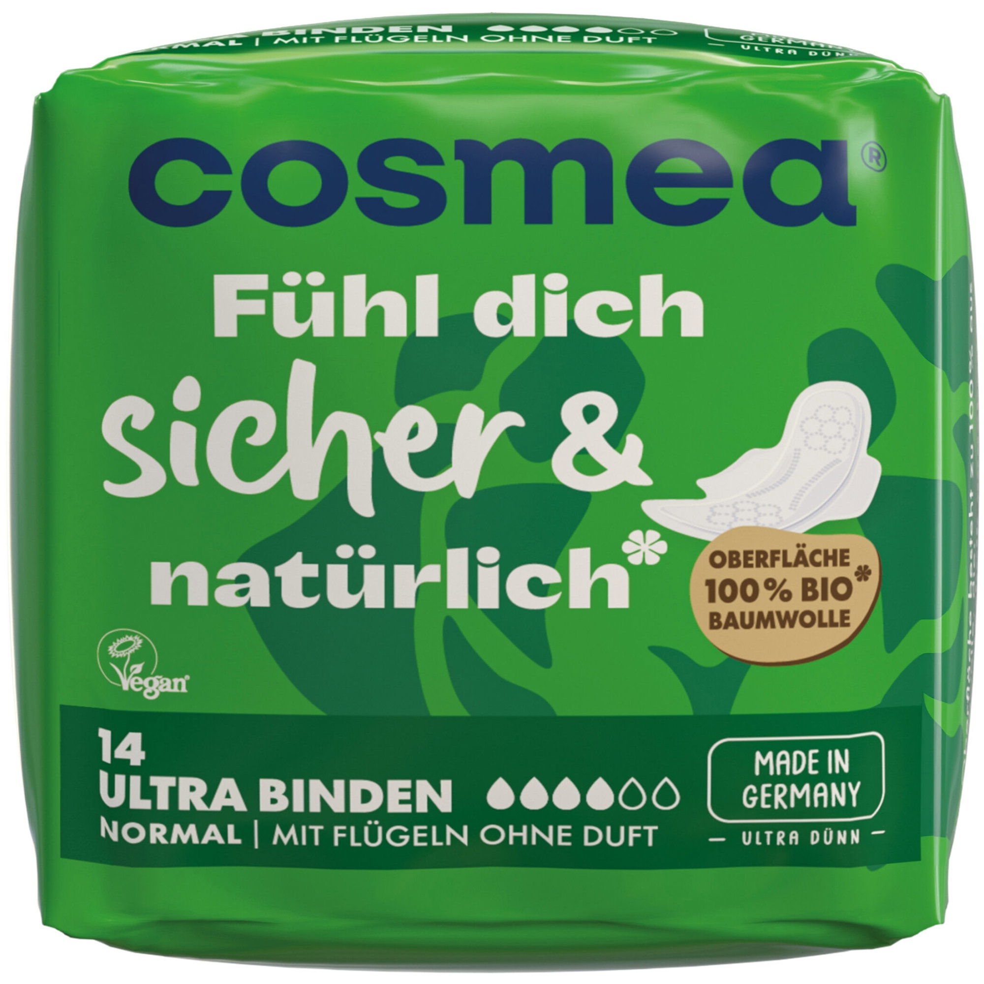 Bio-Damenbinden | mit Flügel | Cosmea