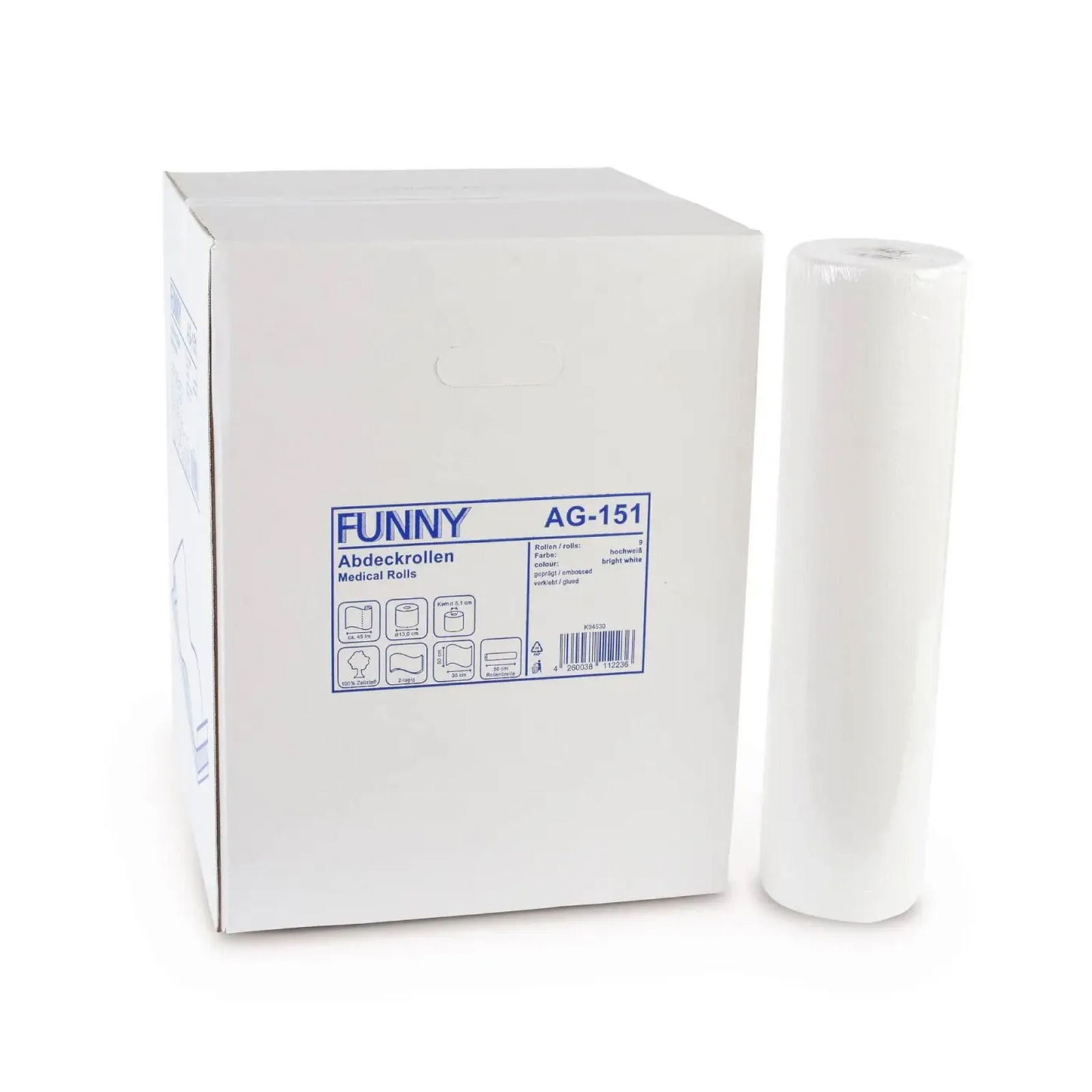 Funny AG-151 Ärzterollen 50cm x 45m Zellstoff weiss 9 Rollen
