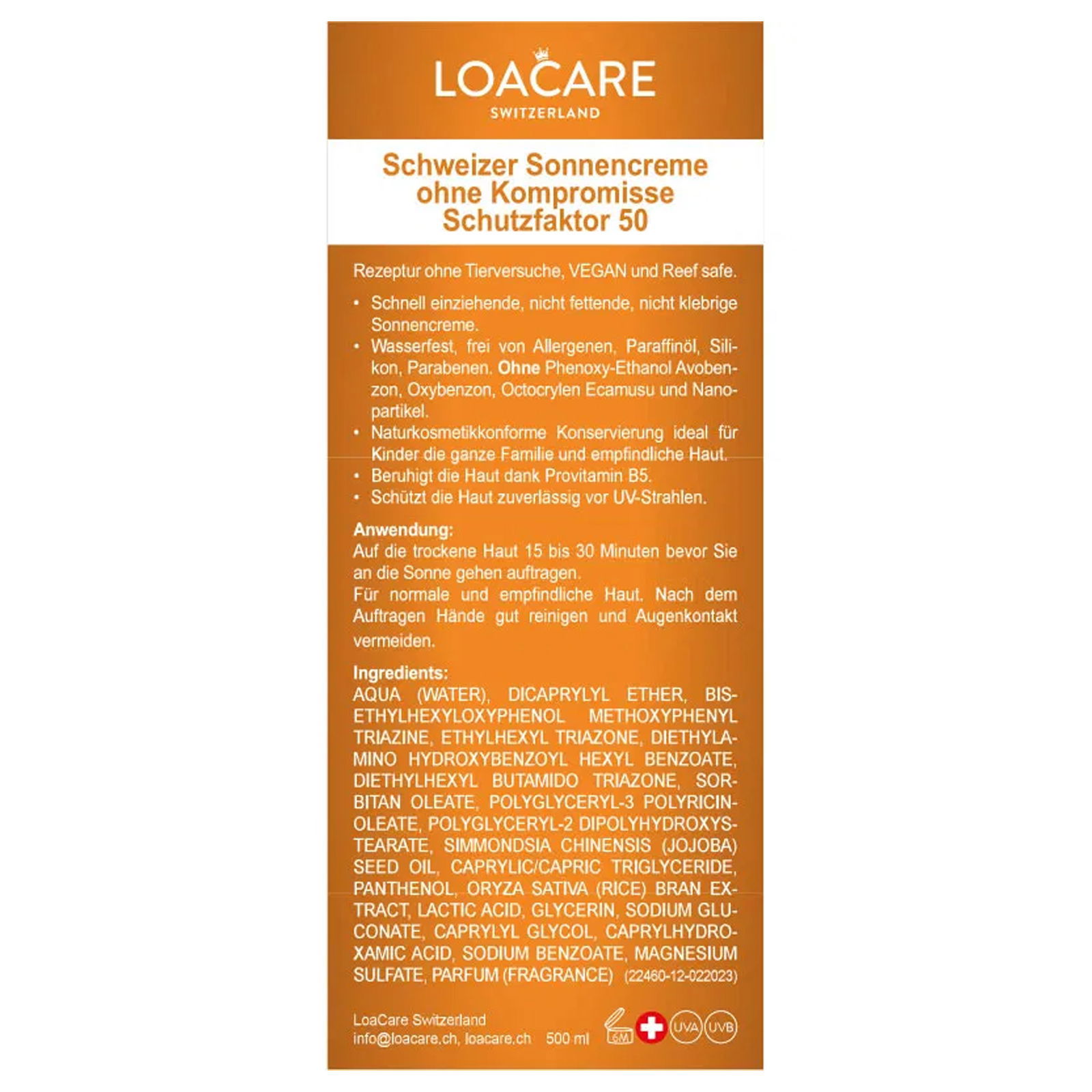 Sunscreen SPF 50 1000 ml Swiss Made LOACARE