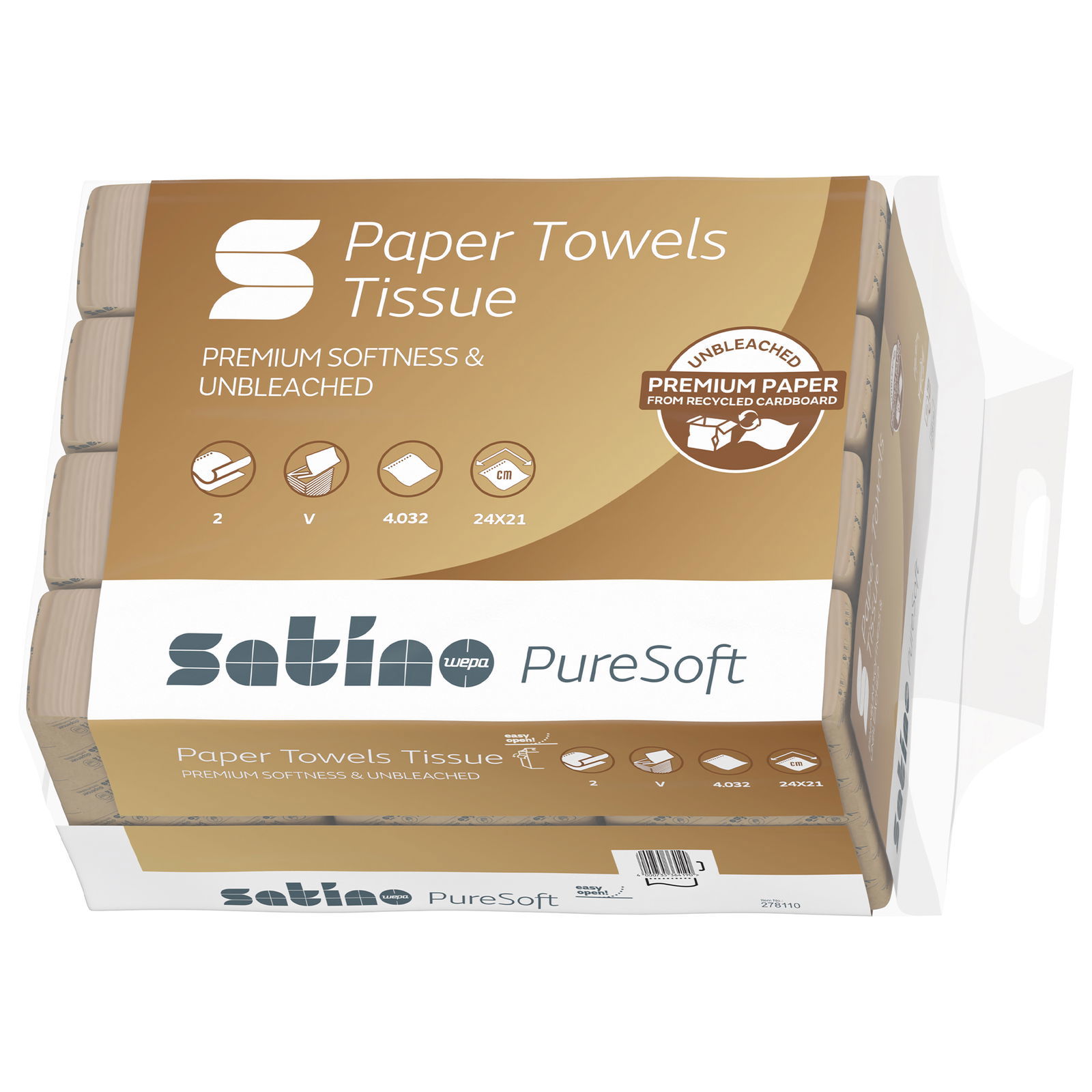 Essuie-mains en papier pliage V 2 plis recyclé Satino PureSoft 278110