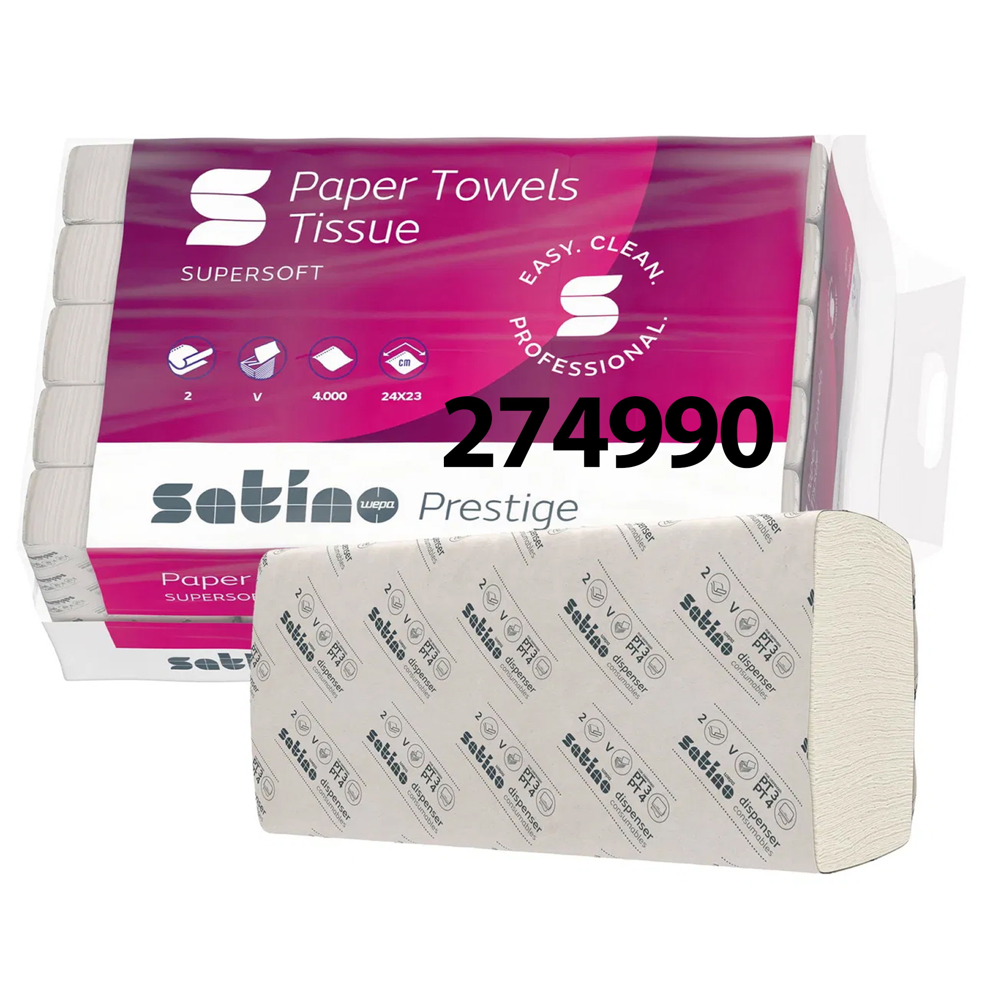 Paper towels V-fold | 2-ply | cellulose | satino Prestige
