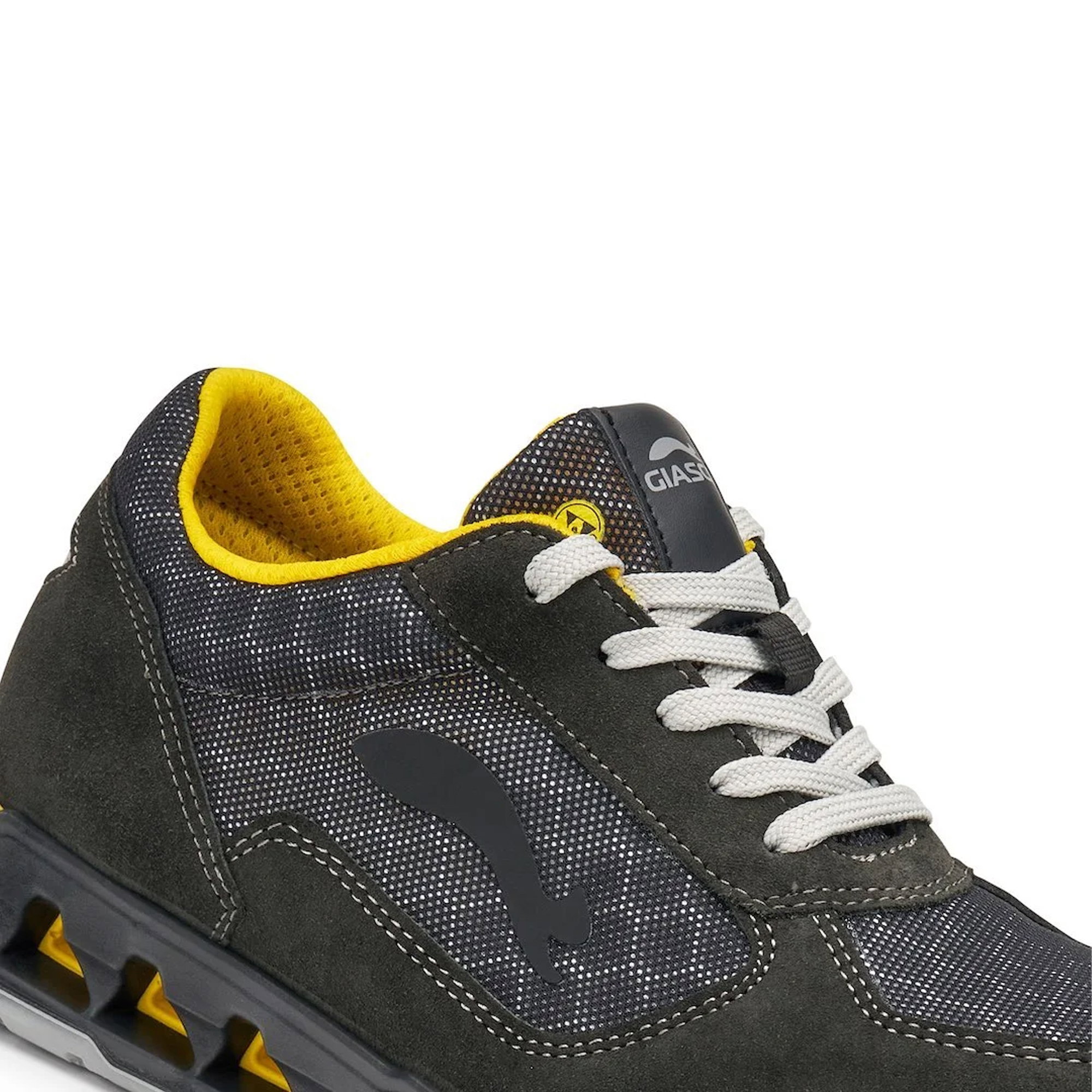 schuh, sportschuh, grau, gelb, mesh
