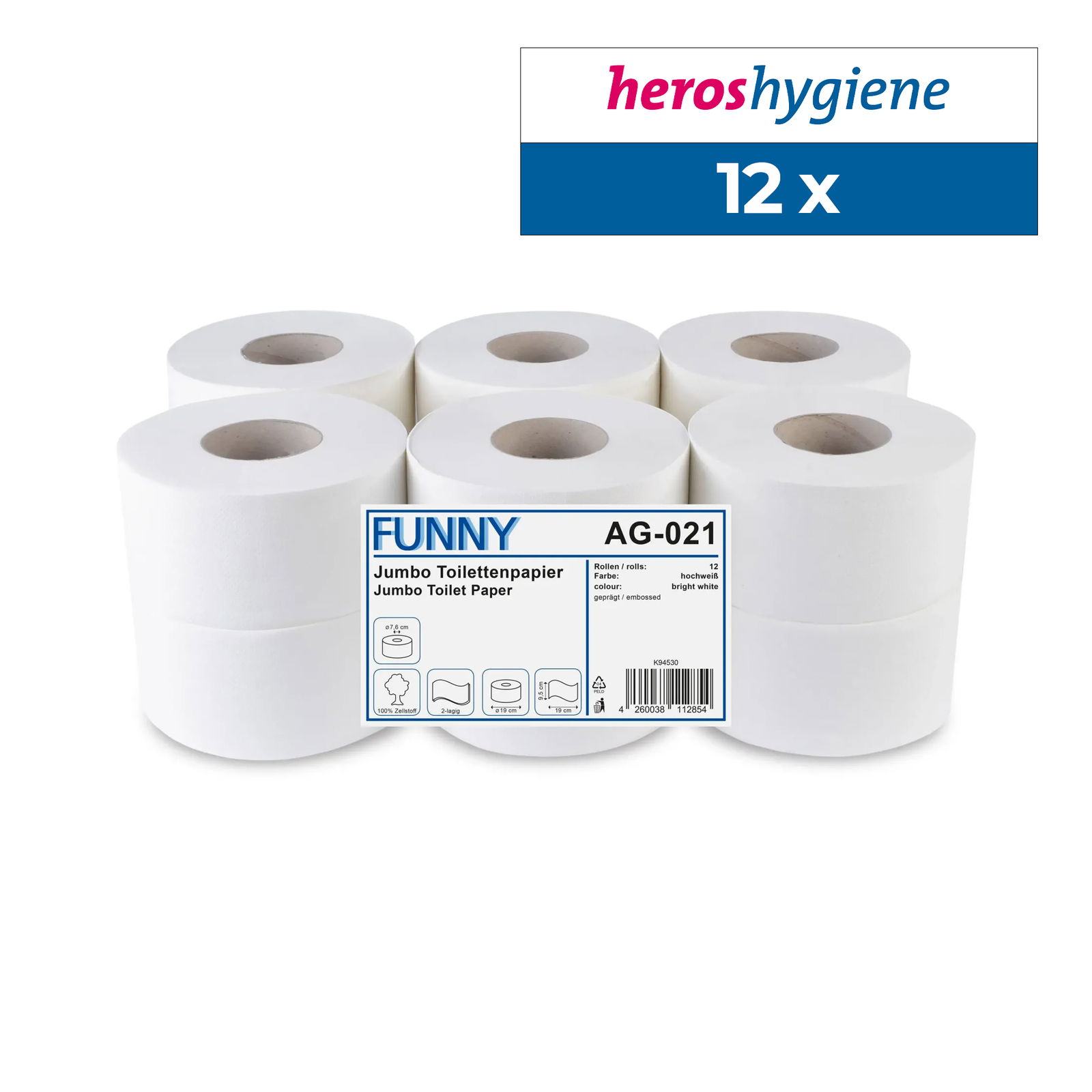 FUNNY AG-021 Jumbo Toilettenpapier Zellstoff 2-lagig