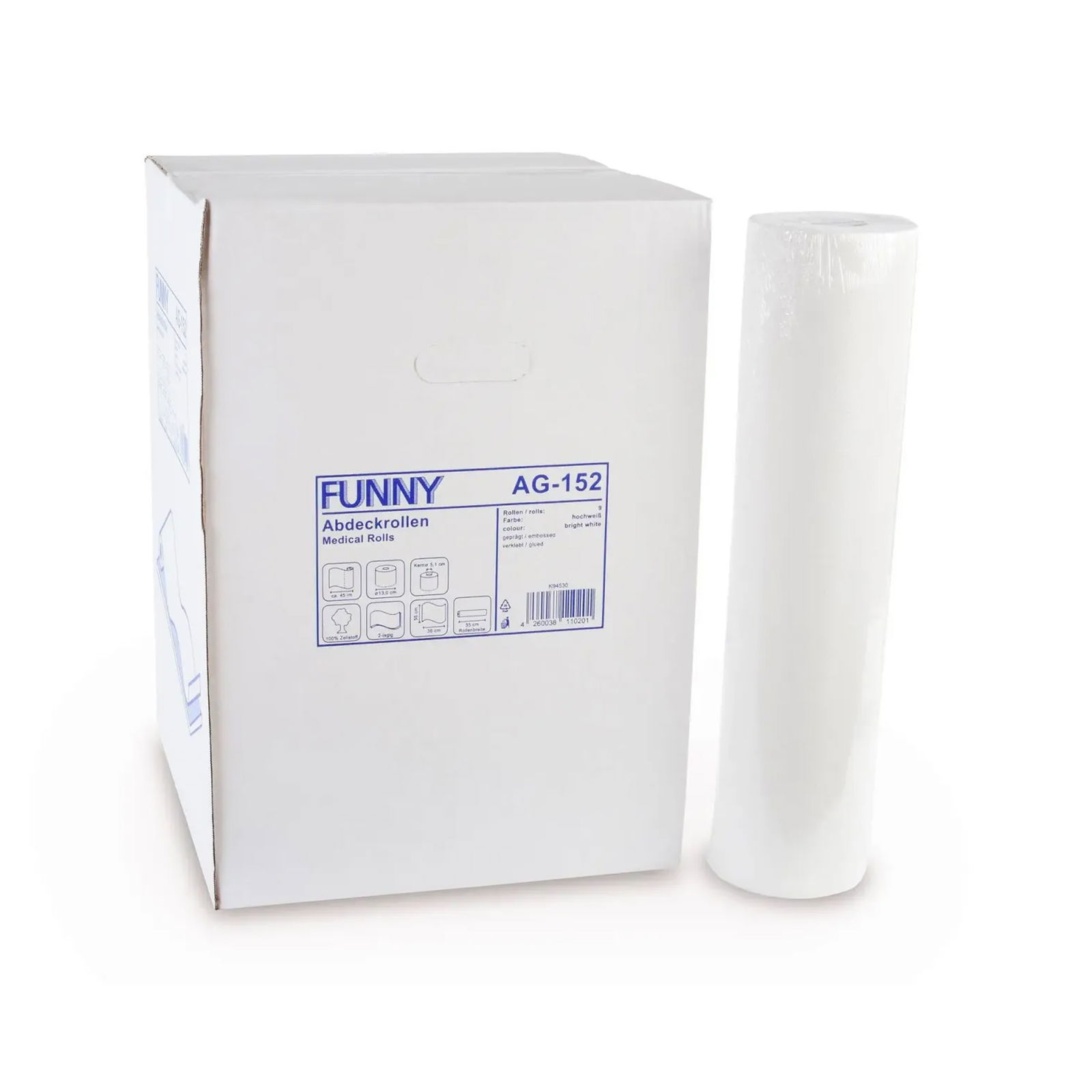 Funny AG-152 Ärzterollen 55cm x 45m Zellstoff weiss 9 Rollen