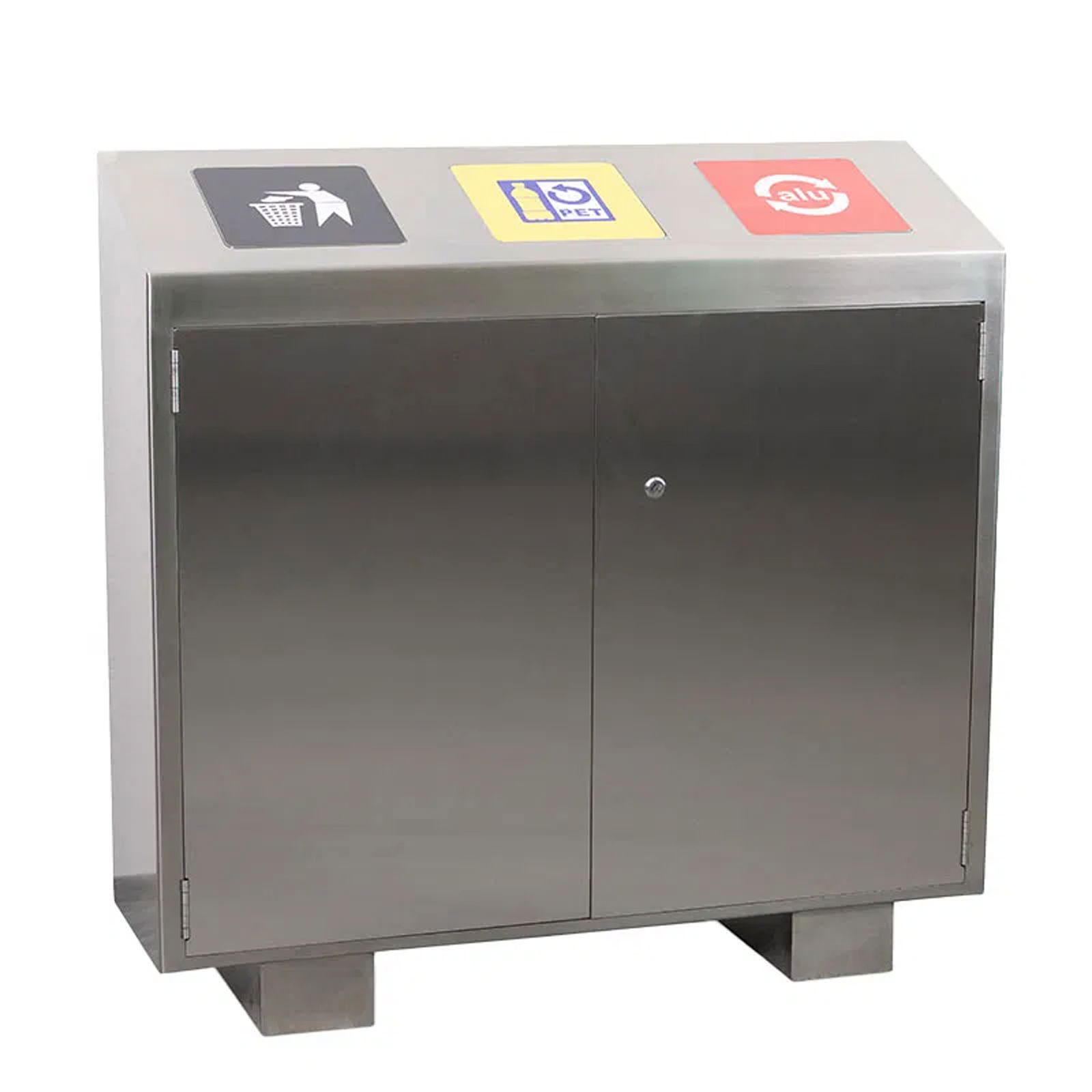 Waste separation system 3-fold, PET, aluminum, waste, 3x110l, with two bins