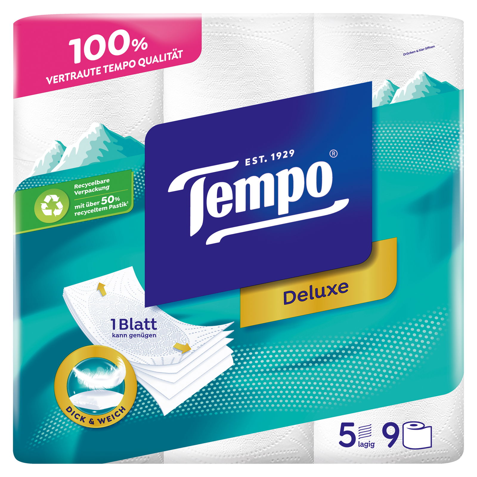 Tempo Deluxe white toilet paper, 5-ply