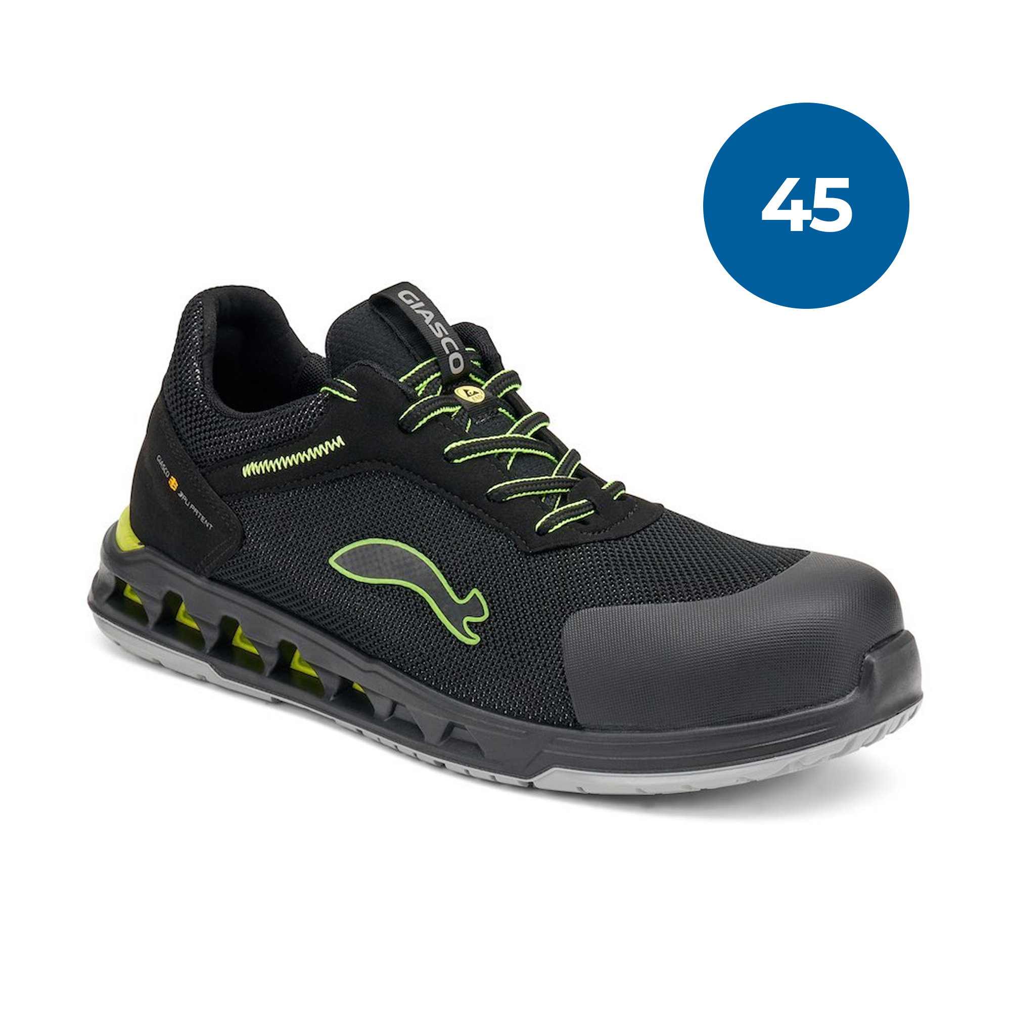 Sportschuh, Sneaker, Schwarzer Schuh, Neon-Grün Akzent, Leichtes Obermaterial