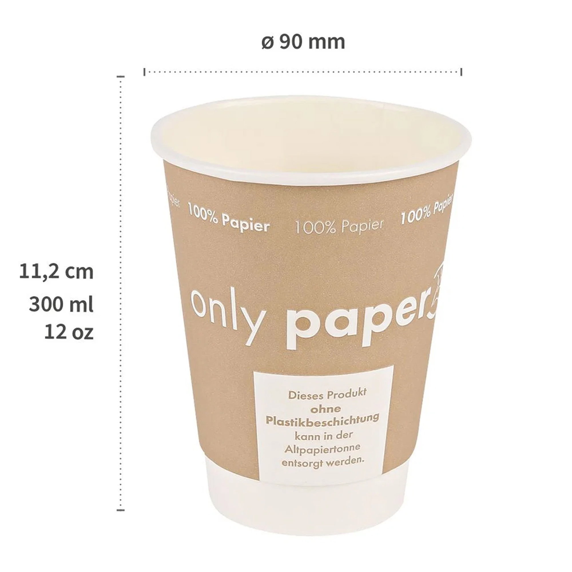 Schnabelbecher | 300 ml | Doppelwand | Pappe ohne Beschichtung