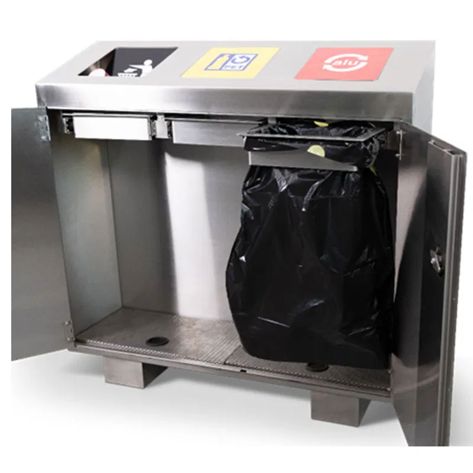 Système de tri des déchets 3 fois, PET, alu, déchets, 3x110l, avec deux cendriers