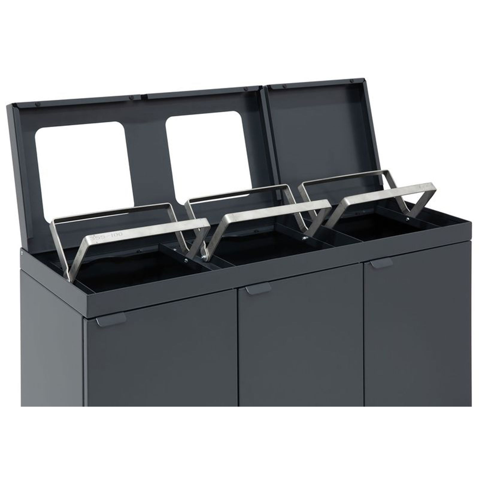 Indoor waste separation system 3x65 litres steel anthracite grey