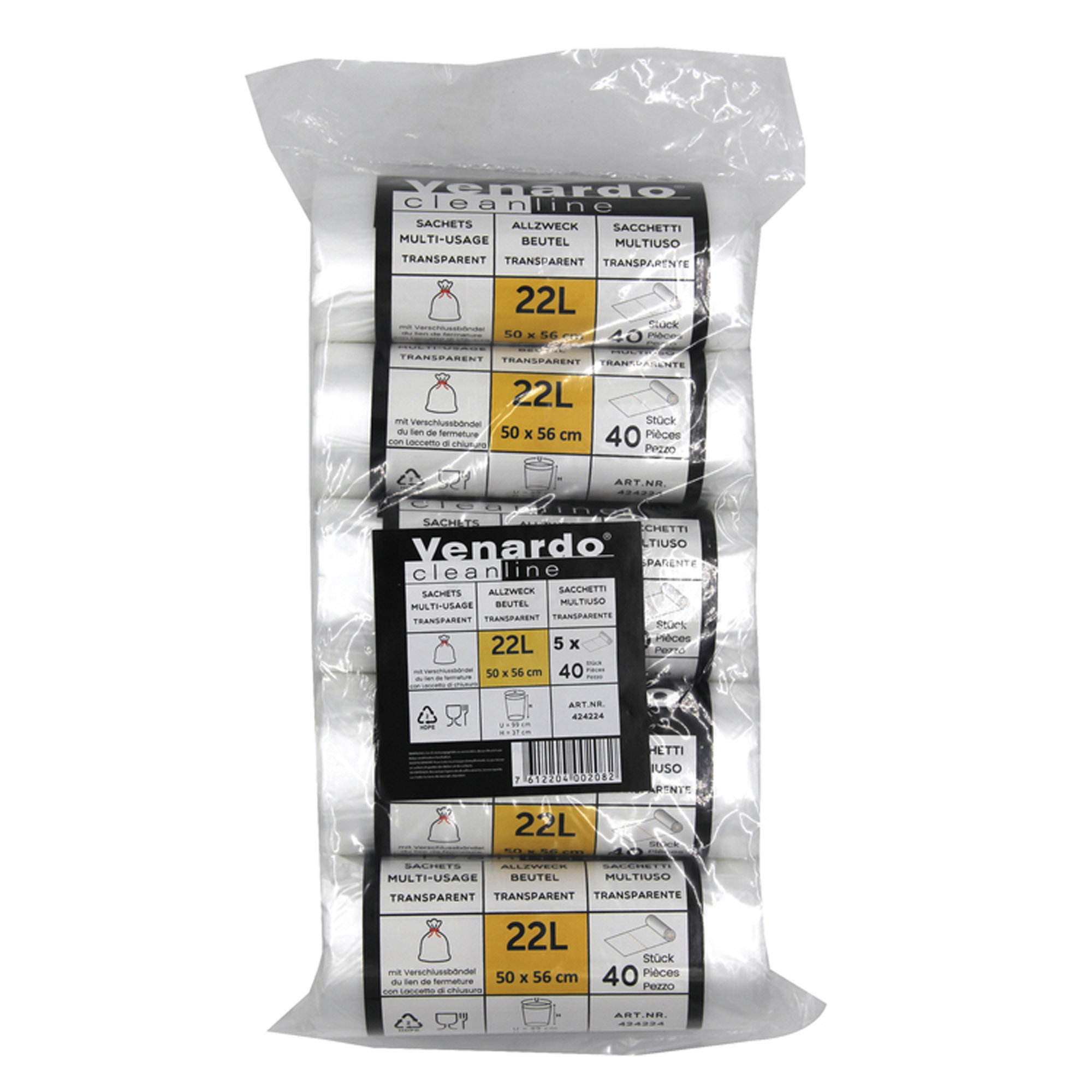 Müllsäcke, Mehrfach verwendbar, Transparent, 22L, 50x56 cm