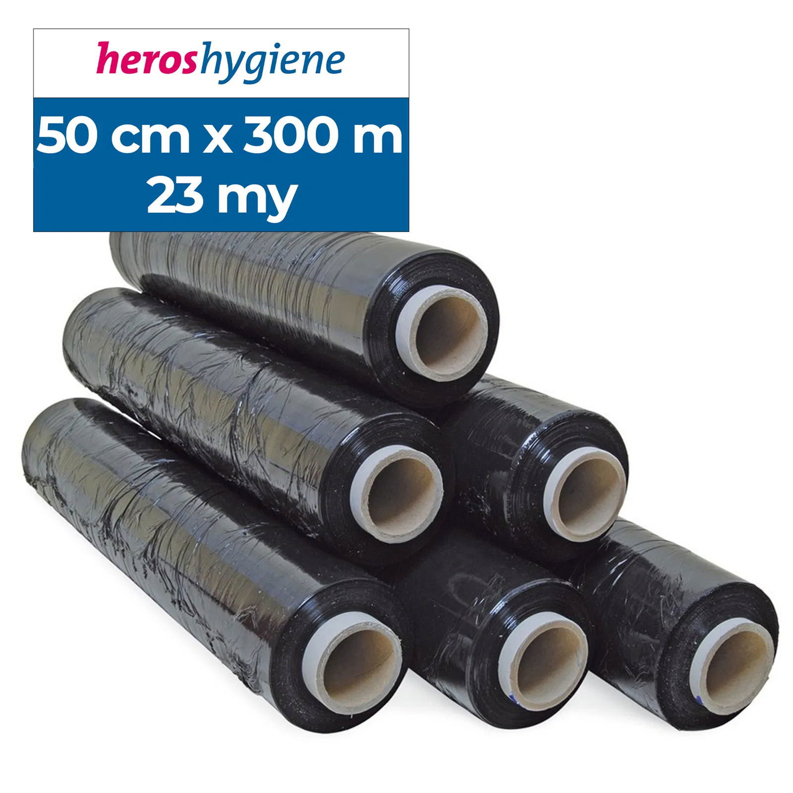 6 Rollen schwarze Handstretchfolie, 23 my, 500 mm