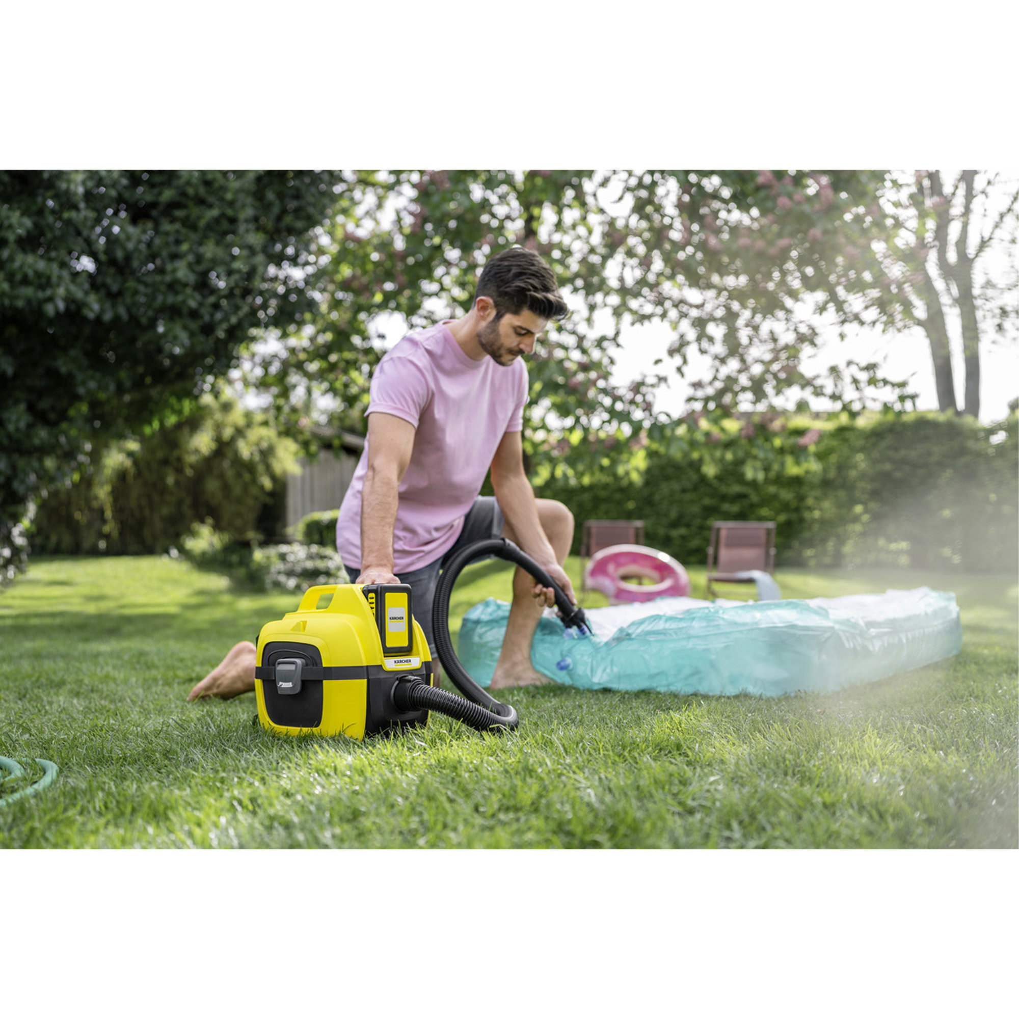 Gartenpumpe, Luftmatratze, Kombigerät, Gelb, Schlauchanschluss