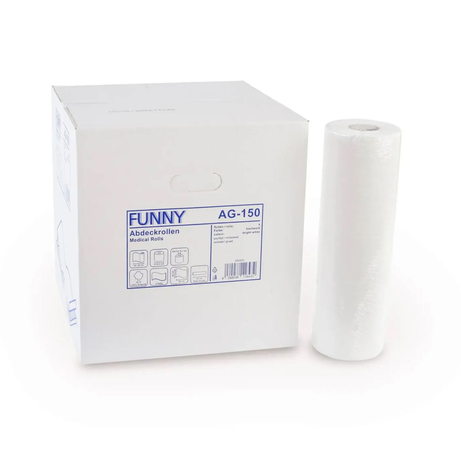 Funny AG-150 Ärzterollen 40cm x 45m Zellstoff weiss 9 Rollen