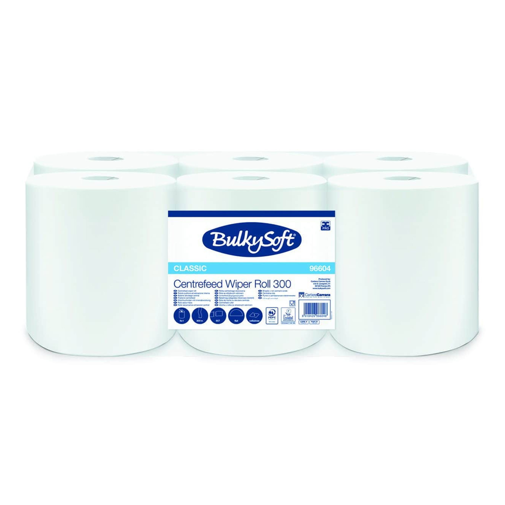 Reinigungsrollen Midi | 300 m | 1-lagig | Zellstoff | BulkySoft 96604 Classic Centerfeed 300