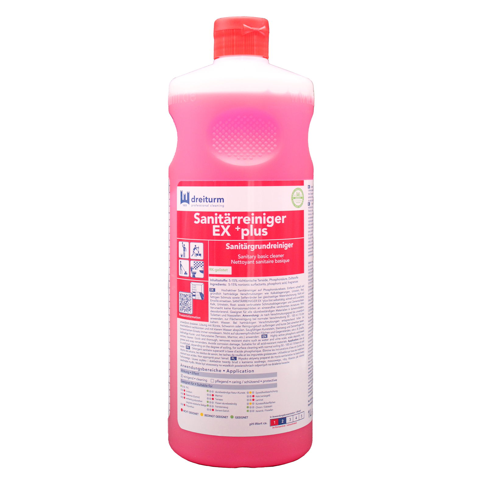 Detergente sanitario di base, dreiturm SANITÄRREINIGER EX +plus, flacone da 1 litro