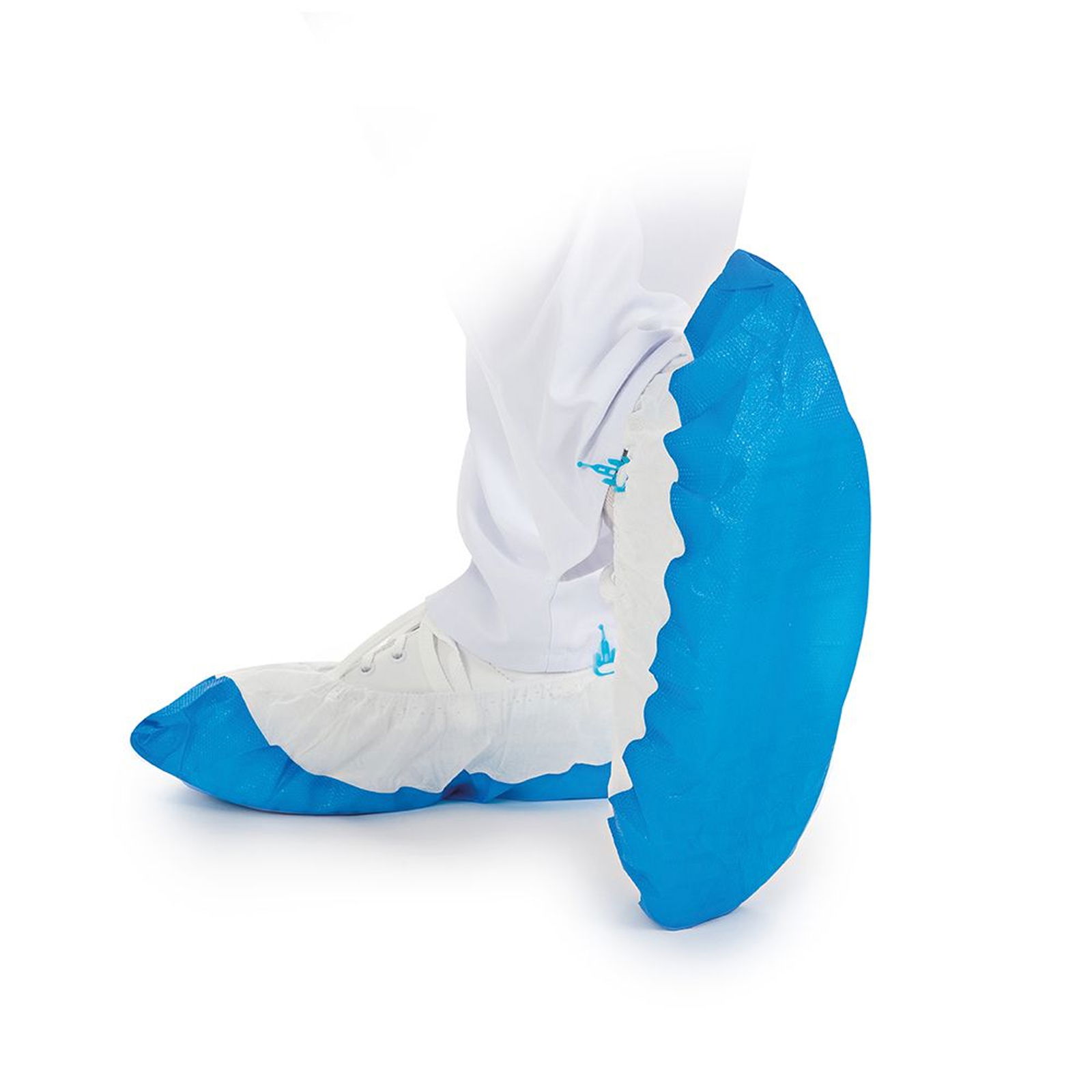 Blue PP shoe covers with CPE sole for Hygomat