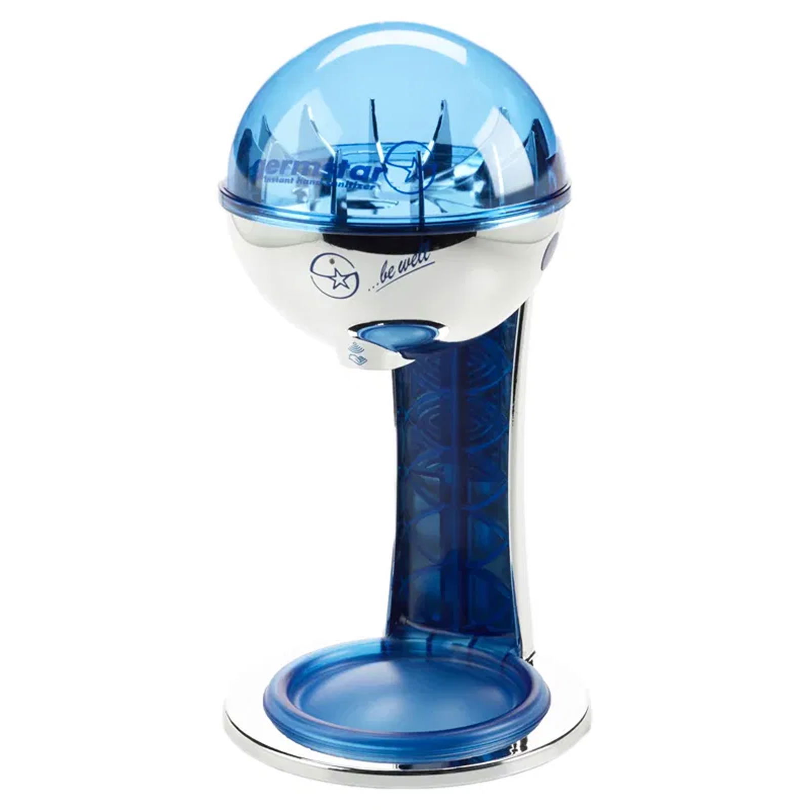 Distributeur de table Germstar avec bille de désinfection, couleur bleu-chrome