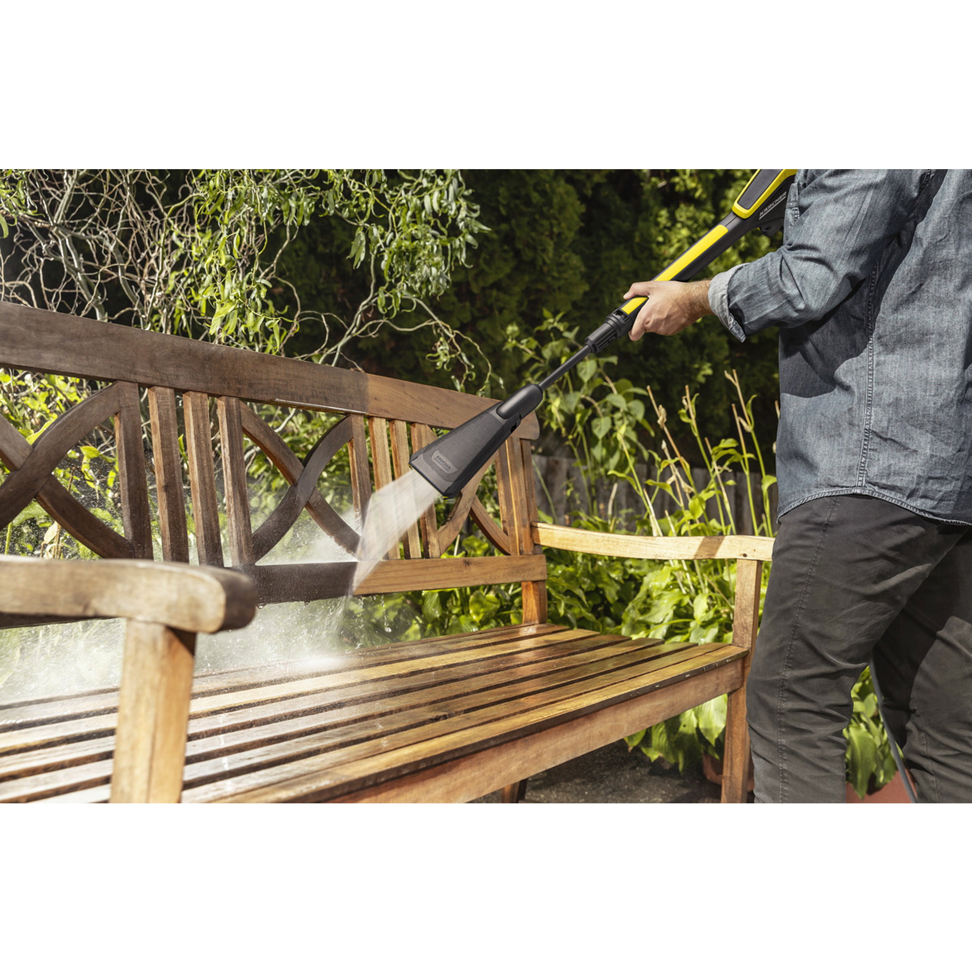 Druckreiniger, Garten, Bank, Wasserspray, Draußen Reinigung