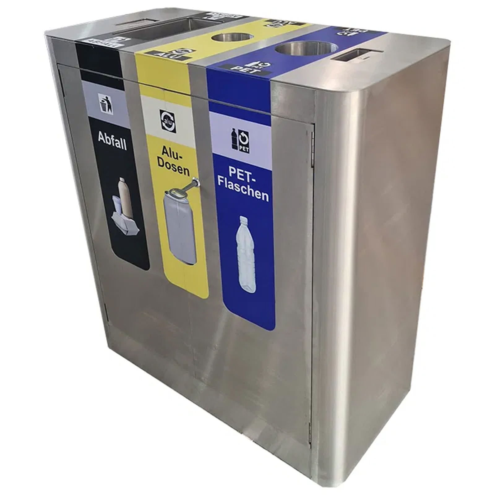 Waste separation system 3-fold, PET, aluminum, waste, 3x110l, free-standing