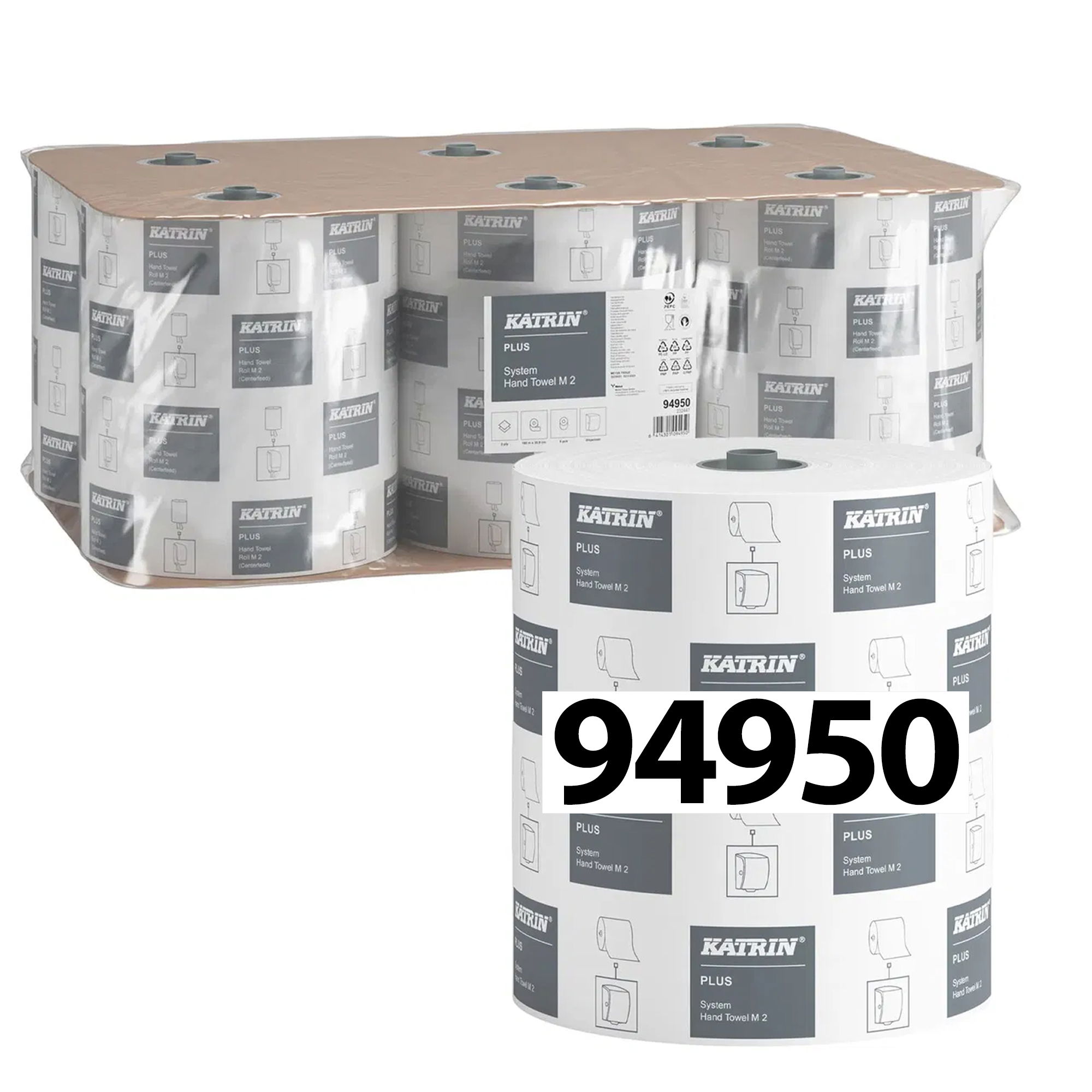 Papierhandtuchrollen | 180 m | 2-lagig | Zellstoff | Katrin Plus System M2