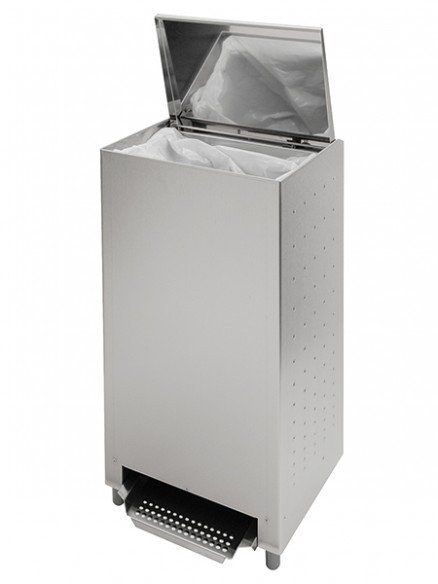 Waste garbage can stainless steel with foot pedal and access flap